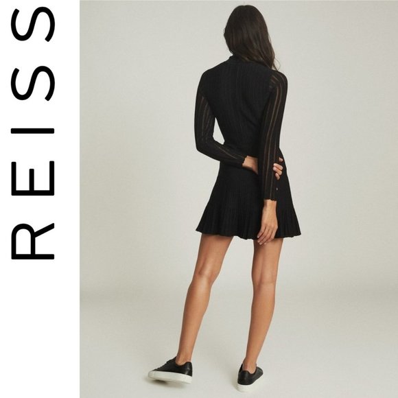 Reiss CLEMMY SHEER STRIPE KNITTED DRESS Black - Picture 5 of 10